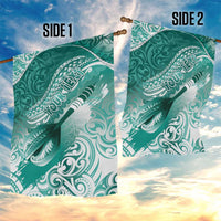 Personalised New Zealand Aotearoa Darts Masters Garden Flag Maori Art Tattoo with Tribal Dart Symbol Teal Color - Polynesian Pride
