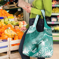 Personalised New Zealand Aotearoa Darts Masters Grocery Bag Maori Art Tattoo with Tribal Dart Symbol Teal Color - Polynesian Pride