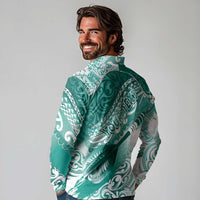Personalised New Zealand Aotearoa Darts Masters Long Sleeve Polo Shirt Maori Art Tattoo with Tribal Dart Symbol Teal Color - Polynesian Pride