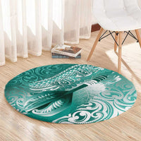 Personalised New Zealand Aotearoa Darts Masters Round Carpet Maori Art Tattoo with Tribal Dart Symbol Teal Color - Polynesian Pride