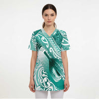 Personalised New Zealand Aotearoa Darts Masters Scrub Top Maori Art Tattoo with Tribal Dart Symbol Teal Color - Polynesian Pride