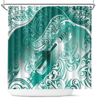 Personalised New Zealand Aotearoa Darts Masters Shower Curtain Maori Art Tattoo with Tribal Dart Symbol Teal Color - Polynesian Pride