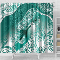 Personalised New Zealand Aotearoa Darts Masters Shower Curtain Maori Art Tattoo with Tribal Dart Symbol Teal Color - Polynesian Pride