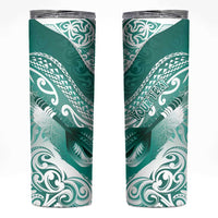 Personalised New Zealand Aotearoa Darts Masters Skinny Tumbler Maori Art Tattoo with Tribal Dart Symbol Teal Color - Polynesian Pride