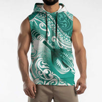 Personalised New Zealand Aotearoa Darts Masters Sleeveless Hoodie Maori Art Tattoo with Tribal Dart Symbol Teal Color LT03 - Polynesian Pride