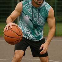 Personalised New Zealand Aotearoa Darts Masters Sleeveless Hoodie Maori Art Tattoo with Tribal Dart Symbol Teal Color LT03 - Polynesian Pride