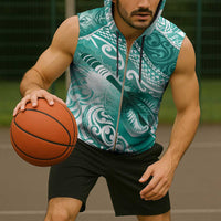 Personalised New Zealand Aotearoa Darts Masters Sleeveless Zip Hoodie Maori Art Tattoo with Tribal Dart Symbol Teal Color - Polynesian Pride