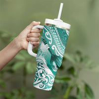 Personalised New Zealand Aotearoa Darts Masters Tumbler With Handle Maori Art Tattoo with Tribal Dart Symbol Teal Color - Polynesian Pride