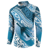 Personalised New Zealand Aotearoa Darts Masters Button Sweatshirt Maori Art Tattoo with Tribal Dart Symbol Blue - Polynesian Pride
