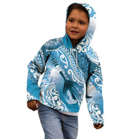 Personalised New Zealand Aotearoa Darts Masters Kid Hoodie Maori Art Tattoo with Tribal Dart Symbol Blue - Polynesian Pride