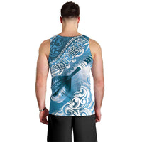 Personalised New Zealand Aotearoa Darts Masters Men Tank Top Maori Art Tattoo with Tribal Dart Symbol Blue - Polynesian Pride