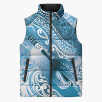 Personalised New Zealand Aotearoa Darts Masters Sleeveless Puffer Jacket Maori Art Tattoo with Tribal Dart Symbol Blue - Polynesian Pride
