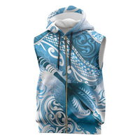Personalised New Zealand Aotearoa Darts Masters Sleeveless Zip Hoodie Maori Art Tattoo with Tribal Dart Symbol Blue - Polynesian Pride