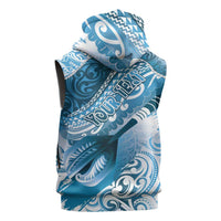Personalised New Zealand Aotearoa Darts Masters Sleeveless Zip Hoodie Maori Art Tattoo with Tribal Dart Symbol Blue LT03 - Polynesian Pride