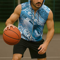 Personalised New Zealand Aotearoa Darts Masters Sleeveless Zip Hoodie Maori Art Tattoo with Tribal Dart Symbol Blue LT03 - Polynesian Pride
