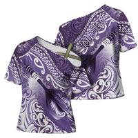 Personalised New Zealand Aotearoa Darts Masters Cross Shoulder Shirt Maori Art Tattoo with Tribal Dart Symbol Purple - Polynesian Pride