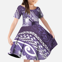 Personalised New Zealand Aotearoa Darts Masters Family Matching Mermaid Dress and Hawaiian Shirt Maori Art Tattoo with Tribal Dart Symbol Purple - Polynesian Pride