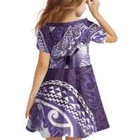 Personalised New Zealand Aotearoa Darts Masters Family Matching Off The Shoulder Long Sleeve Dress and Hawaiian Shirt Maori Art Tattoo with Tribal Dart Symbol Purple - Polynesian Pride