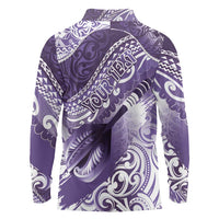 Personalised New Zealand Aotearoa Darts Masters Long Sleeve Polo Shirt Maori Art Tattoo with Tribal Dart Symbol Purple - Polynesian Pride