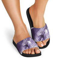 Personalised New Zealand Aotearoa Darts Masters Slide Sandals Maori Art Tattoo with Tribal Dart Symbol Purple - Polynesian Pride