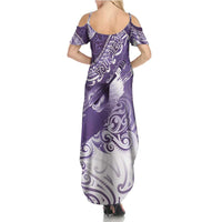 Personalised New Zealand Aotearoa Darts Masters Summer Maxi Dress Maori Art Tattoo with Tribal Dart Symbol Purple - Polynesian Pride