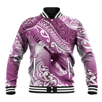 Personalised New Zealand Aotearoa Darts Masters Baseball Jacket Maori Art Tattoo with Tribal Dart Symbol Pink - Polynesian Pride