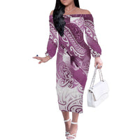 Personalised New Zealand Aotearoa Darts Masters Family Matching Off The Shoulder Long Sleeve Dress and Hawaiian Shirt Maori Art Tattoo with Tribal Dart Symbol Pink - Polynesian Pride