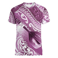 Personalised New Zealand Aotearoa Darts Masters Women V-Neck T-Shirt Maori Art Tattoo with Tribal Dart Symbol Pink - Polynesian Pride