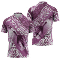 Personalised New Zealand Aotearoa Darts Masters Zipper Polo Shirt Maori Art Tattoo with Tribal Dart Symbol Pink - Polynesian Pride