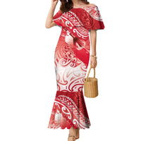 Personalised New Zealand Aotearoa Darts Masters Family Matching Mermaid Dress and Hawaiian Shirt Maori Art Tattoo with Tribal Dart Symbol Red - Polynesian Pride