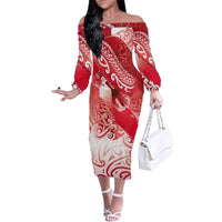 Personalised New Zealand Aotearoa Darts Masters Family Matching Off The Shoulder Long Sleeve Dress and Hawaiian Shirt Maori Art Tattoo with Tribal Dart Symbol Red - Polynesian Pride