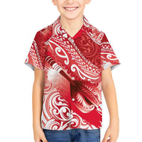 Personalised New Zealand Aotearoa Darts Masters Family Matching Short Sleeve Bodycon Dress and Hawaiian Shirt Maori Art Tattoo with Tribal Dart Symbol Red - Polynesian Pride