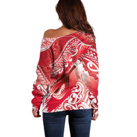 Personalised New Zealand Aotearoa Darts Masters Off Shoulder Sweater Maori Art Tattoo with Tribal Dart Symbol Red LT03 - Polynesian Pride