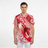 Personalised New Zealand Aotearoa Darts Masters Scrub Top Maori Art Tattoo with Tribal Dart Symbol Red - Polynesian Pride