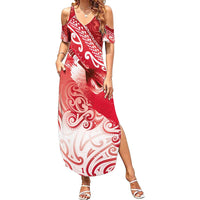 Personalised New Zealand Aotearoa Darts Masters Summer Maxi Dress Maori Art Tattoo with Tribal Dart Symbol Red - Polynesian Pride