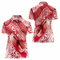 Personalised New Zealand Aotearoa Darts Masters Women Polo Shirt Maori Art Tattoo with Tribal Dart Symbol Red - Polynesian Pride