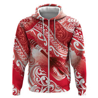 Personalised New Zealand Aotearoa Darts Masters Zip Hoodie Maori Art Tattoo with Tribal Dart Symbol Red - Polynesian Pride