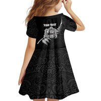 Custom New Zealand World Cup 2023 Kid Short Sleeve Dress Aotearoa Champion Rugby with Silver Fern Maori Ethnic Pattern LT03 - Polynesian Pride