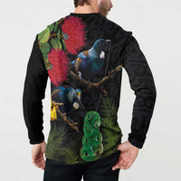 New Zealand Tui Button Sweatshirt Guardians of the Hei Tiki - Maori Art and Plants LT03 - Polynesian Pride