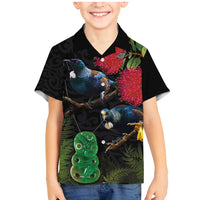 New Zealand Tui Family Matching Mermaid Dress and Hawaiian Shirt Guardians of the Hei Tiki - Maori Art and Plants LT03 Son's Shirt Black - Polynesian Pride