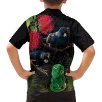 New Zealand Tui Family Matching Puletasi and Hawaiian Shirt Guardians of the Hei Tiki - Maori Art and Plants LT03 - Polynesian Pride