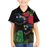 New Zealand Tui Family Matching Puletasi and Hawaiian Shirt Guardians of the Hei Tiki - Maori Art and Plants LT03 Son's Shirt Black - Polynesian Pride