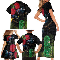 New Zealand Tui Family Matching Short Sleeve Bodycon Dress and Hawaiian Shirt Guardians of the Hei Tiki - Maori Art and Plants LT03 - Polynesian Pride