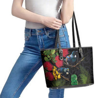 New Zealand Tui Leather Tote Bag Guardians of the Hei Tiki - Maori Art and Plants