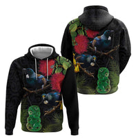 New Zealand Tui Zip Hoodie Guardians of the Hei Tiki - Maori Art and Plants LT03 - Polynesian Pride