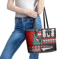 New Zealand Christmas Leather Tote Bag Maori Christmas Spirit - Meri Kirihimete