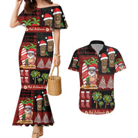 Hawaiian Christmas Couples Matching Mermaid Dress and Hawaiian Shirt - Mele Kalikimaka Island Holiday Vibes - Black Red LT03 Black - Red - Polynesian Pride
