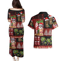 Hawaiian Christmas Couples Matching Puletasi and Hawaiian Shirt - Mele Kalikimaka Island Holiday Vibes - Black Red LT03 - Polynesian Pride