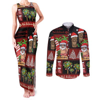 Hawaiian Christmas Couples Matching Tank Maxi Dress and Long Sleeve Button Shirt - Mele Kalikimaka Island Holiday Vibes - Black Red LT03 Black - Red - Polynesian Pride