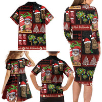 Hawaiian Christmas Family Matching Long Sleeve Bodycon Dress and Hawaiian Shirt - Mele Kalikimaka Island Holiday Vibes - Black Red LT03 - Polynesian Pride